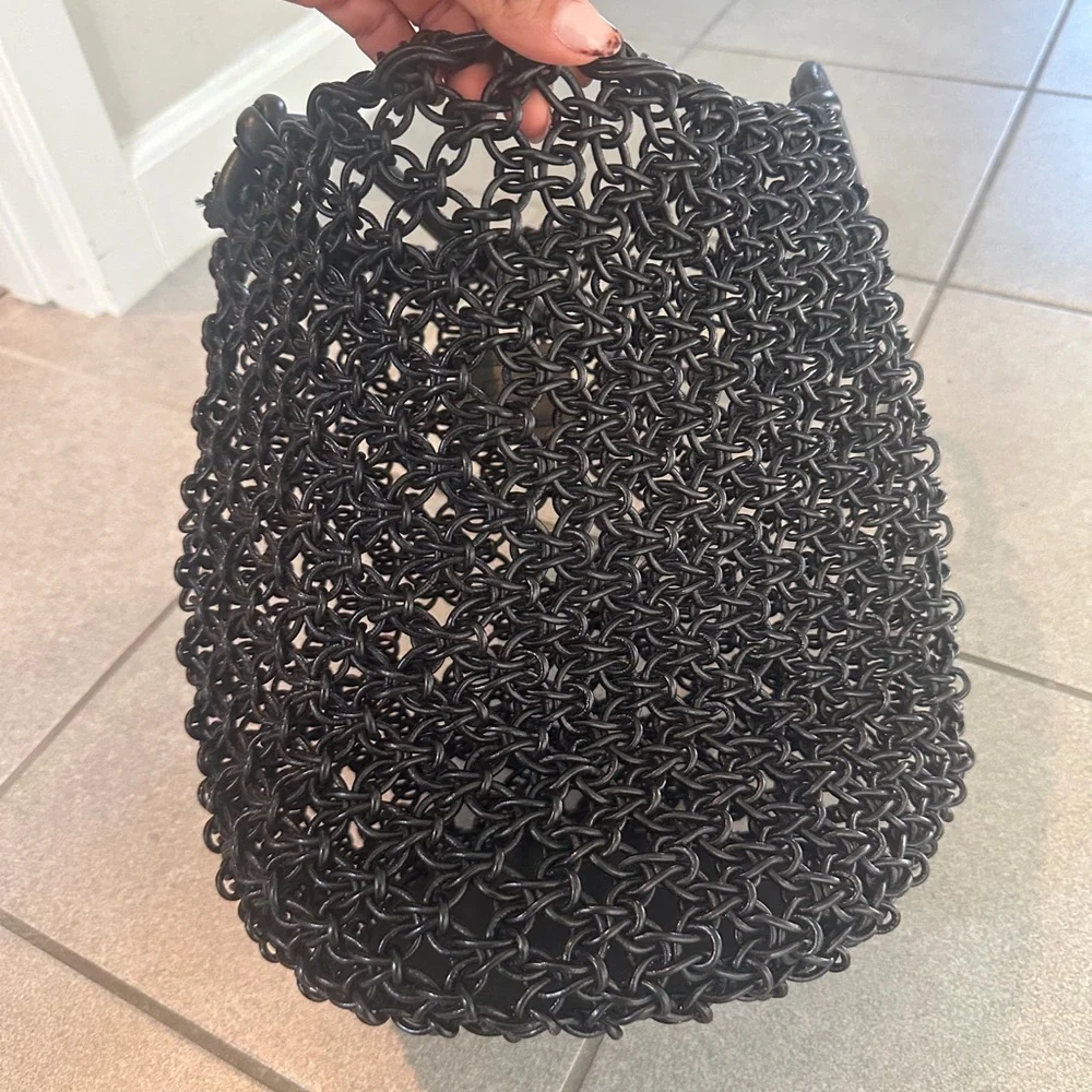 Clare v Elegant Black Woven leather georgette Bag - Picture 1 of 6